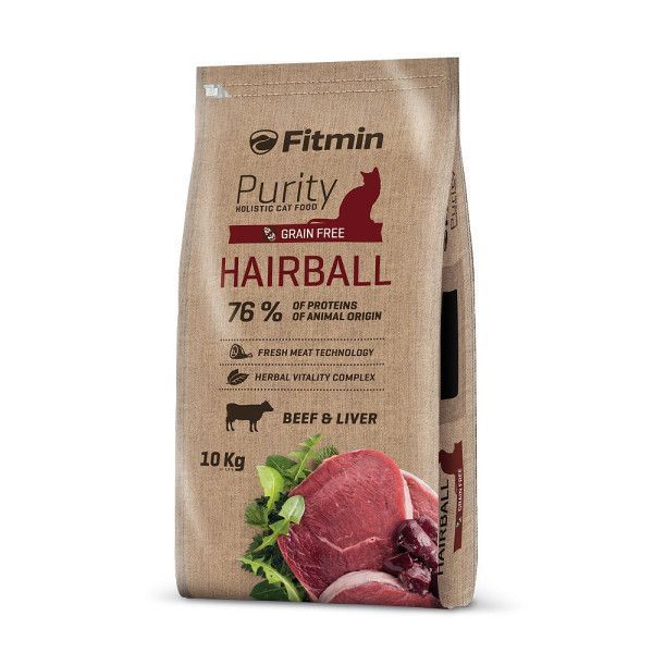 Фото Fitmin cat Purity Hairball (для довгошерстих котів з яловичиною), 1,5 кг &mdash; купить в интернет-магазине Зообаза. Дропшпінг. Товари для домашних тварин