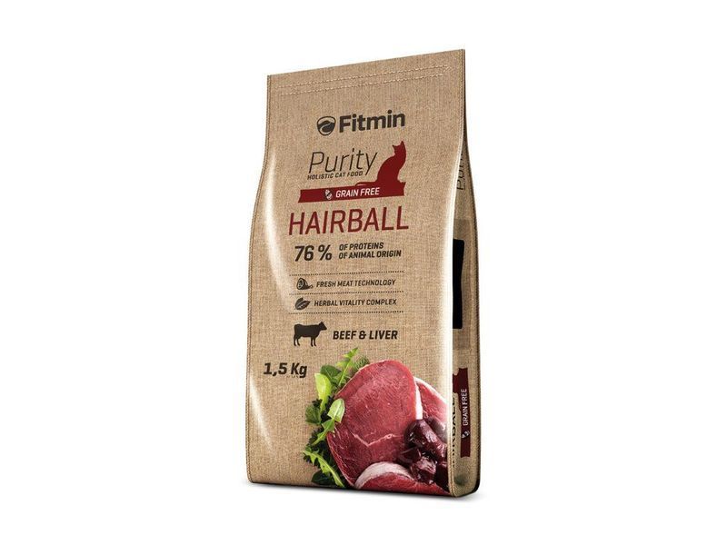 Фото Fitmin cat Purity Hairball (для довгошерстих котів з яловичиною), 1,5 кг &mdash; купити в інтернет-магазині ЗооБаза