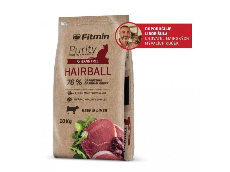 Фото Fitmin cat Purity Hairball (для довгошерстих котів з яловичиною), 10 кг &mdash; купити в інтернет-магазині ЗооБаза