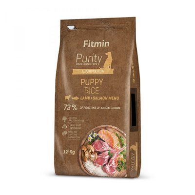 Фото Fitmin dog Purity Rice Puppy Lamb & Salmon (для цуценят всіх порід собак з рисом, ягня та лосось), 12 кг &mdash; купити в інтернет-магазині Зообаза. Дропшпінг. Товари для домашних тварин