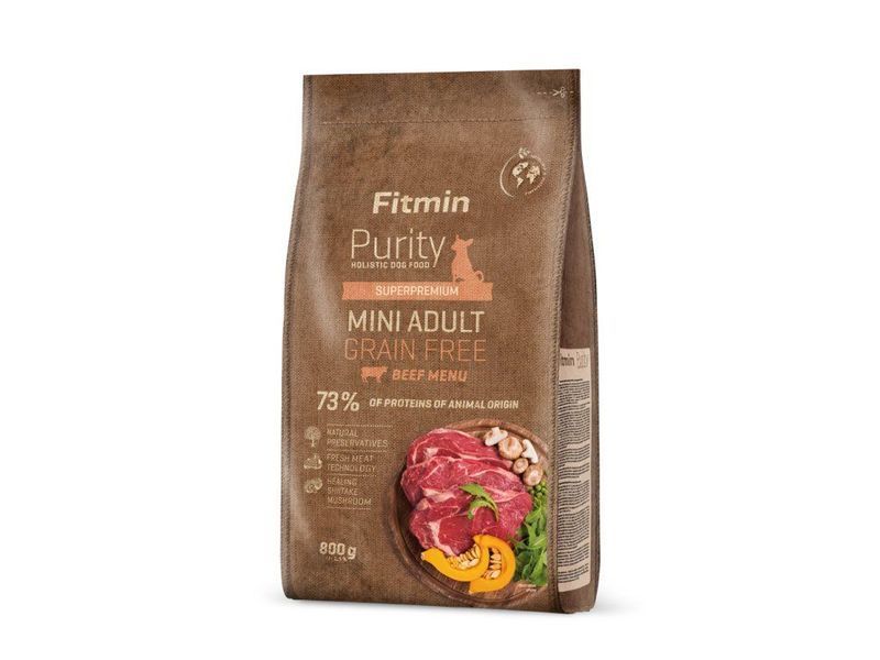 Фото Fitmin dog Purity GF Adult Mini Beef (для дорослих собак малих порід з яловичиною беззерновий), 0,8 кг &mdash; купить в интернет-магазине ЗооБаза
