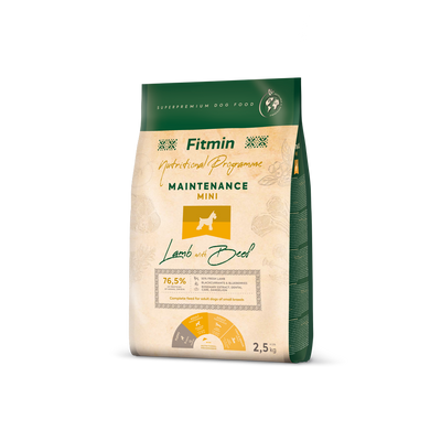 Фото Корм для дорослих собак малих порід Fitmin Mini Maintenance Lamb and Beef 2,5 кг &mdash; купити в інтернет-магазині Зообаза. Дропшпінг. Товари для домашних тварин