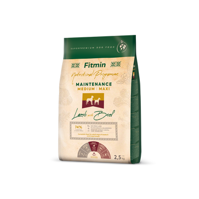 Фото Корм для дорослих собак середніх і великих порід Fitmin Medium Maxi Maintenance Lamb Beef 2,5 кг &mdash; купити в інтернет-магазині Зообаза. Дропшпінг. Товари для домашних тварин