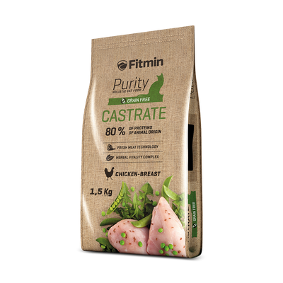 Фото Корм для стерилізованих котів беззерновий Fitmin Purity Castrate 1,5 кг &mdash; купити в інтернет-магазині Зообаза. Дропшпінг. Товари для домашних тварин