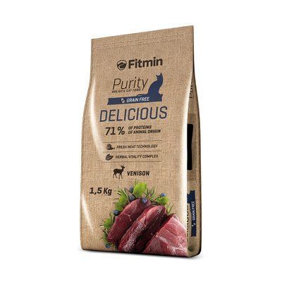 Фото Fitmin cat Purity Delicious (Для вибагливих з дичиною), 1,5 кг &mdash; купити в інтернет-магазині Зообаза. Дропшпінг. Товари для домашних тварин