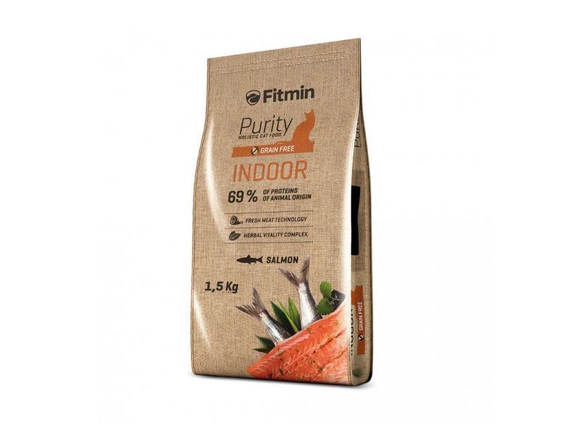 Фото Fitmin cat Purity Indoor (для домашніх котів з лососем та рибою), 1,5 кг &mdash; купить в интернет-магазине ЗооБаза