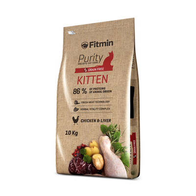 Фото Fitmin cat Purity Kitten (для кошенят з куркою та печінкою), 1,5 кг &mdash; купити в інтернет-магазині Зообаза. Дропшпінг. Товари для домашних тварин