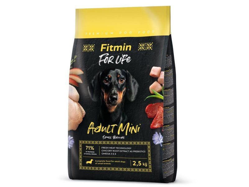 Фото Fitmin dog For Life Adult Mini (для дорослих собак малих та мініатюрних порід), 2,5 кг &mdash; купить в интернет-магазине ЗооБаза