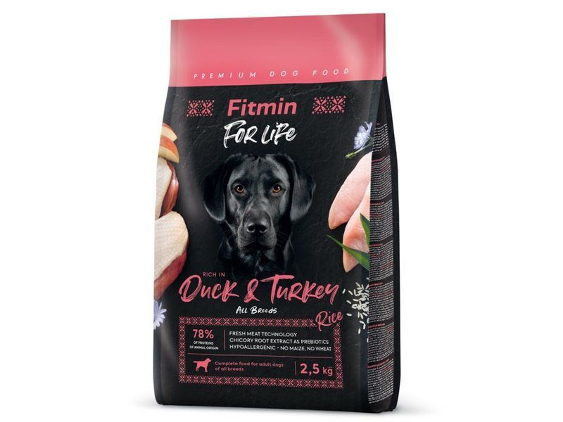 Фото Fitmin dog For Life Duck & Turkey (для дорослих собак всіх порід качка та індичка), 2,5 кг &mdash; купити в інтернет-магазині ЗооБаза