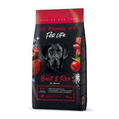 Фото Fitmin dog For Life Beef & Rice (для дорослих собак всіх порід яловичина з рисом), 2,5 кг &mdash; купити в інтернет-магазині Зообаза. Дропшпінг. Товари для домашних тварин