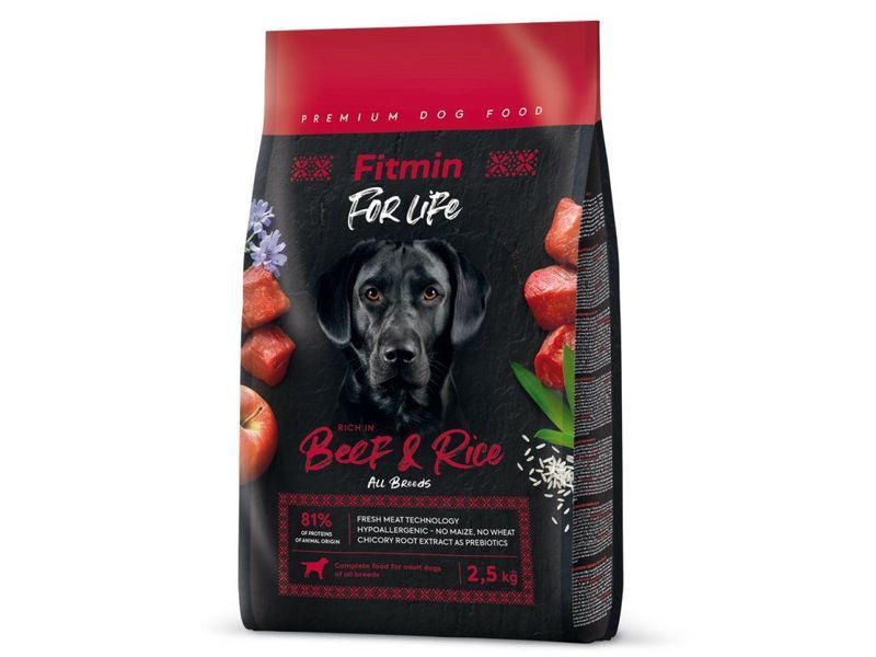 Фото Fitmin dog For Life Beef & Rice (для дорослих собак всіх порід яловичина з рисом), 2,5 кг &mdash; купити в інтернет-магазині ЗооБаза